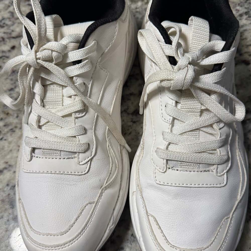 Zara Men's Chunk Sole White Leather Running Sneakers Size 40